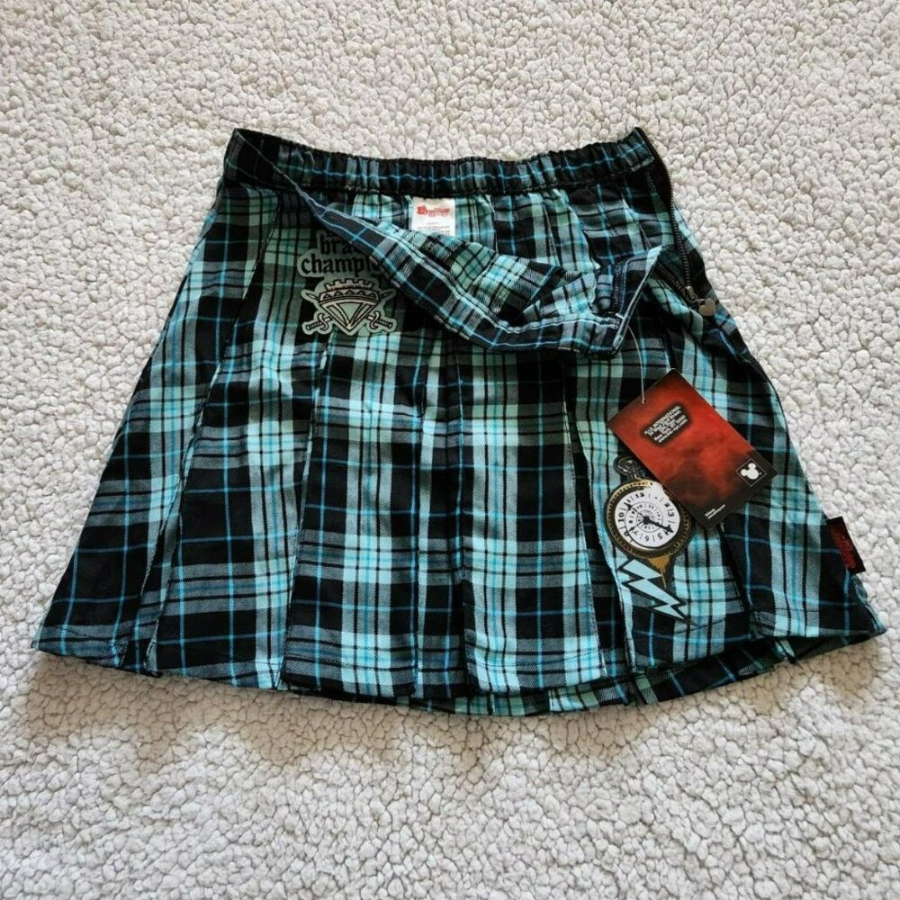 Disney Blue Plaid Pleated Mini Skirt Sz L Girls Preppy Descendants Movie NWT
